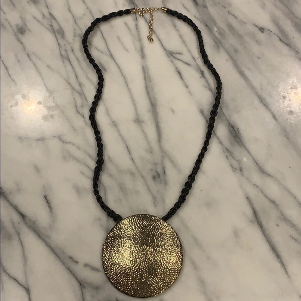 CN Textured Gold Pendant Woven Leather Necklace
